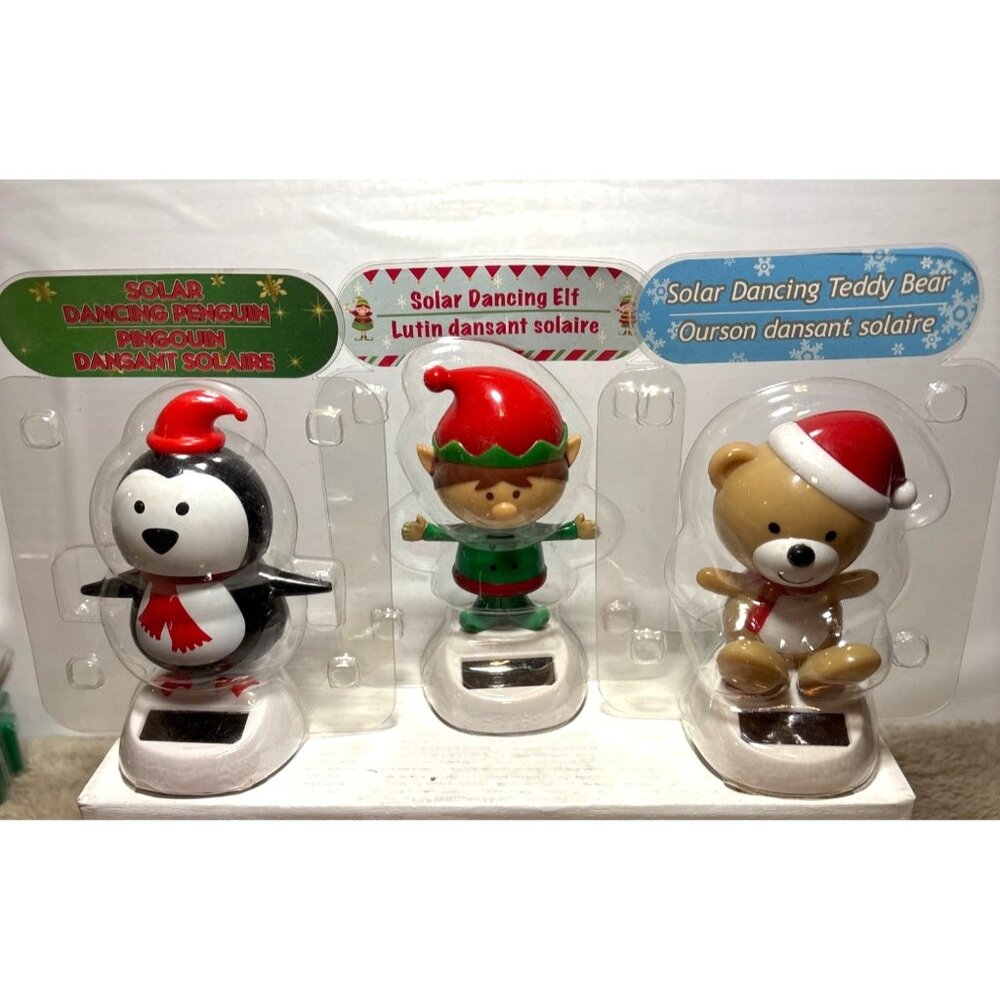 Solar Dancing Penguin Elf & Teddy Bear Christmas Figurines Decorative Collectibl